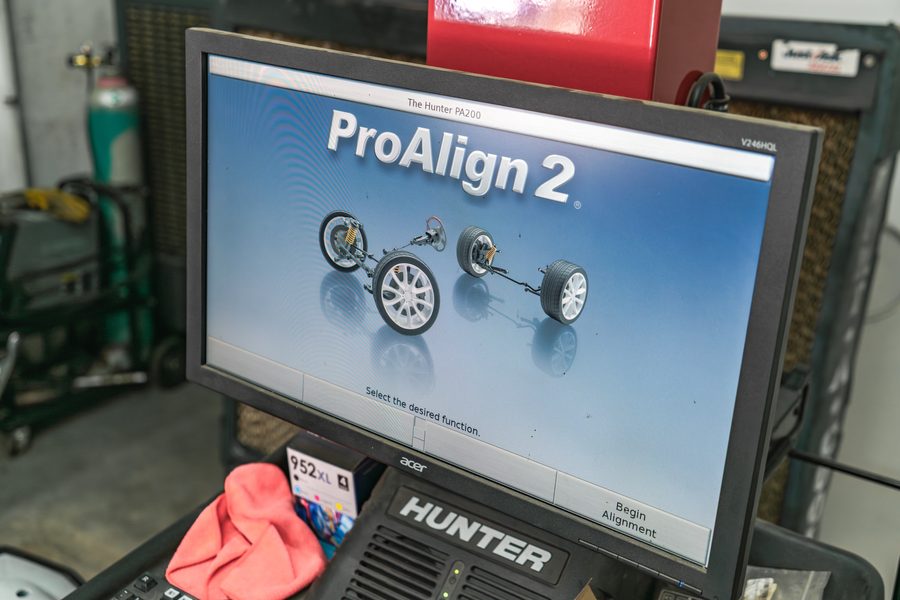 Hunter ProAlign 2 wheel alignment console in the Auto Analytx workshop