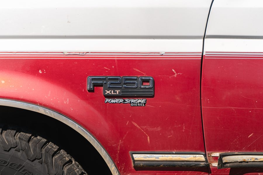 F-250 XLT Power Stroke Diesel badge on a Ford truck