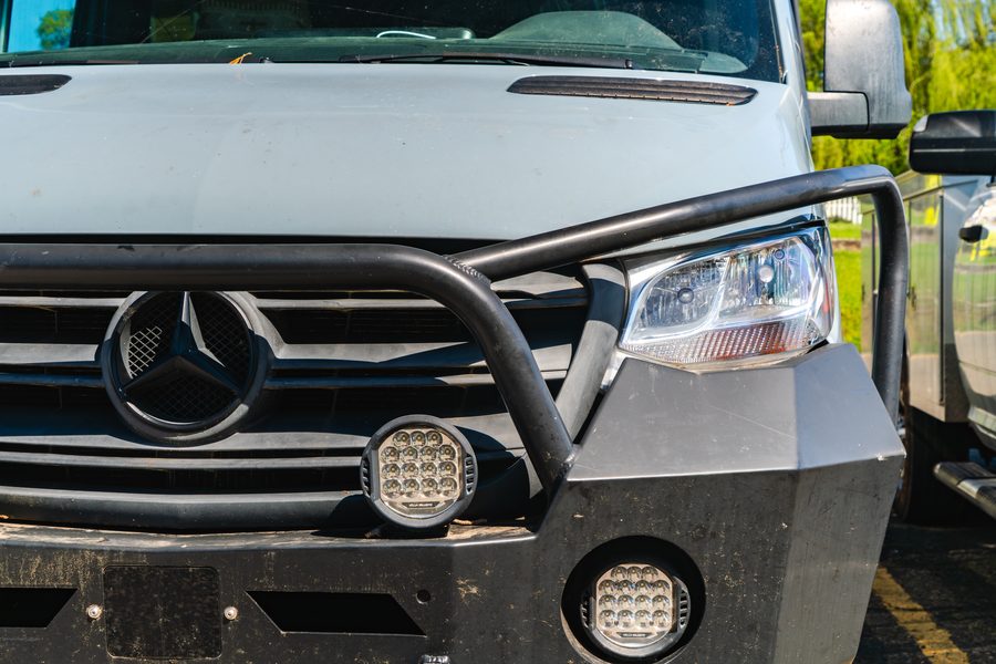 Mercedes-Benz Sprinter van with a heavy duty bull bar at Auto Analytx